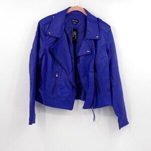 City Chic Biker Jacket Whip Stitch Electric Blue Size 16